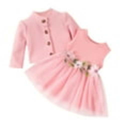 PatPat Infant Toddler Girl Long Sleeve Jacket & Floral Mesh Tank Dress Set, 6-9M