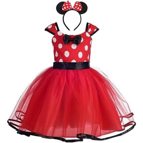 Dressy Daisy Baby Girl Polka Dots Fancy Dress Up Costume Birthday Party Tulle Dresses with Headband Pink/Red/Purple/Hot Pink