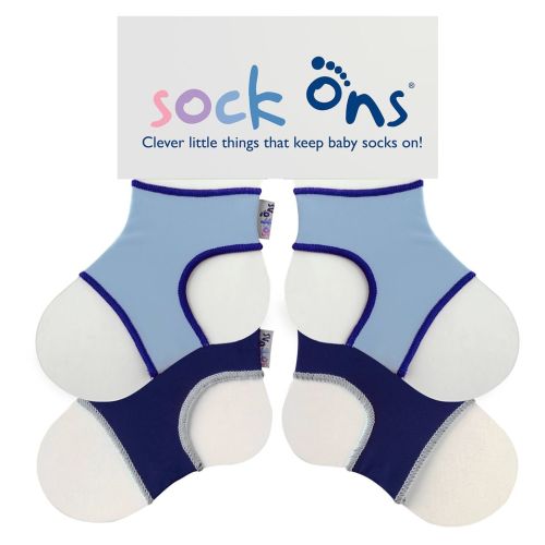 Sock Ons - Baby Sock Holders - 0-6 Months - 2 Pack (1 x Baby Blue, 1 x Navy) - Amazing Value Pack - Keep Baby