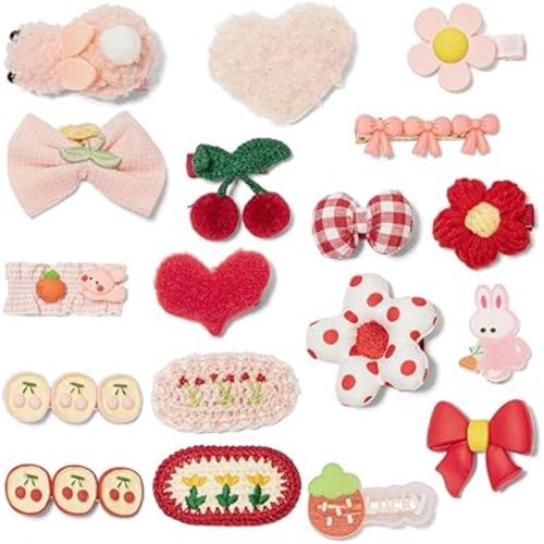 Hair Clips for Girls 18 Pcs No Slip Assorted Barrettes for Kids Bows Pink Red Cute Hair Accessories for Little Girls Teens Toddlers Child Kids Gifts