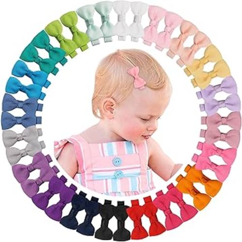 CÉLLOT Baby Hair Clips 40PCS Baby Girls Fully Lined Baby Bows Hair Pins Tiny 2" Hair Bows Alligator Clips for Baby Girls Infants Toddlers in Pairs