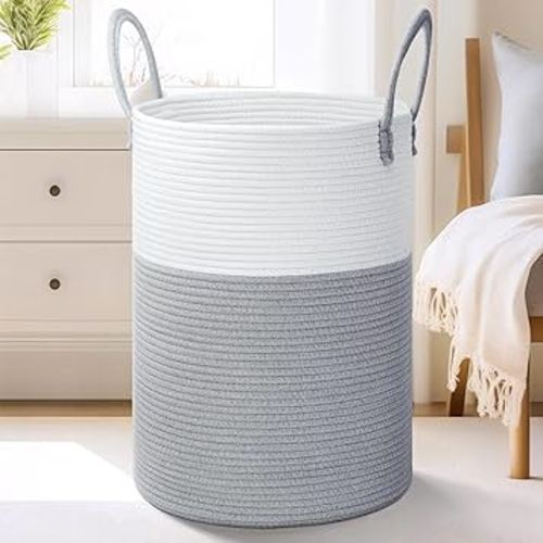 Laundry Basket,Woven Cotton Rope Laundry Hamper,100L for Decorative Storage of Dirty Clothes,Toys and Blankets in Bathroom,Baby Room and Living Room