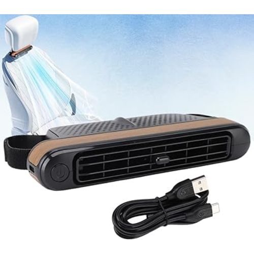 Car Seat Fan Powerful Double Turbine Car Cooling Fan for Vehicle Backseat Kids Pets Quiet Bladeless Design USB Operated (Wood Grain Color)