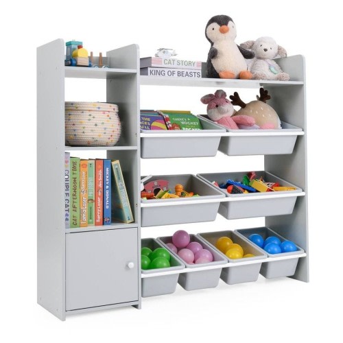 Giantex Kids Toy Storage Organiser Toddler Bookcase Toy Display Shelf w/8 Storage Boxes & Open Shelves Grey