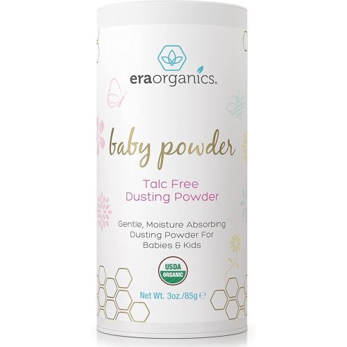 Era Organics Talc-Free Organic Baby Powder - USDA Organic Dusting Powder with Arrowroot, Calendula and Cornstarch for Newborns, Babies or Toddlers - Soothing, Fragrance Free, Made in USA (3oz/85g)