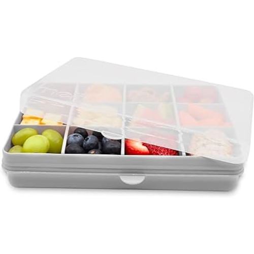 melii Snackle Box – Divided Snack Container, Food Storage for Kids, Removable Dividers, Arts & Crafts, Beads, BPA-Free – 12 Compartments (Grey)