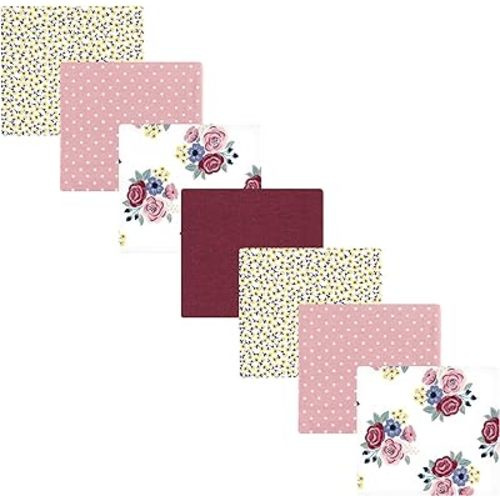 Hudson Baby Unisex Baby Cotton Flannel Receiving Blankets Bundle, Blush Navy Floral, One Size