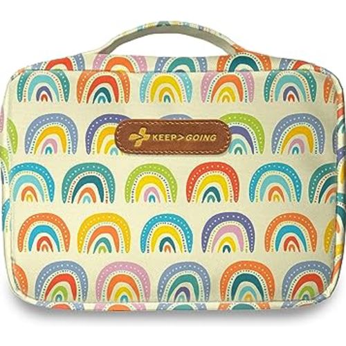 KeepGoing Large Home First Aid Kit for Kids – 260 Pc. First Aid Kit for Car, Home, Dorm, & Boat with Latex-Free Bandages – 10 x 7 x 3.5 in. Travel First Aid Kit (Suuny Rainbow)