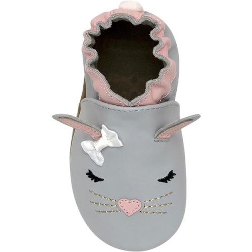 Robeez Baby Girls and Unisex Soft Soles Slip-Resistant Crib Shoes Slippers for Infant and Toddler, 0-24 Months - Grey Heart Bunny - 0-6 Months Infant
