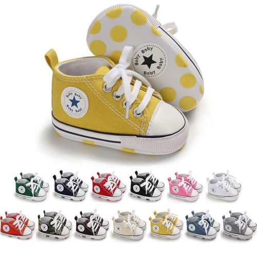 Meckior Baby Girls Boys Canvas Sneakers Soft Sole High-Top Ankle Infant First Walkers Crib Shoes