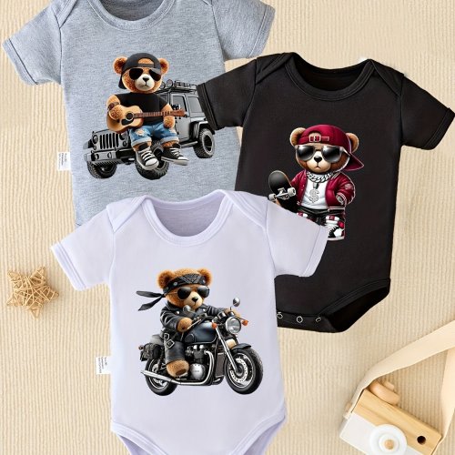 3pcs Cartoon Print Baby Bodysuit for Newborns, Soft And Comfortable, Perfect As a Gift for Expectant Mothers, for Outdoor