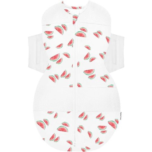 Happiest Baby SNOO Sleep Sack - 100% Organic Cotton Baby Swaddle Blanket - Doctor Designed Promotes Healthy Hip Development (Ivory Watermelons, Medium)