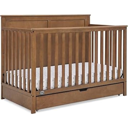 Simmons Kids Logan 6-in-1 Convertible Crib with Underdrawer - Greenguard Gold Certified, Chestnut