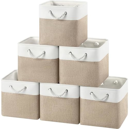 12x12 Inch Fabric Cube Storage Bins with Cotton Rope Handle 6-Pack