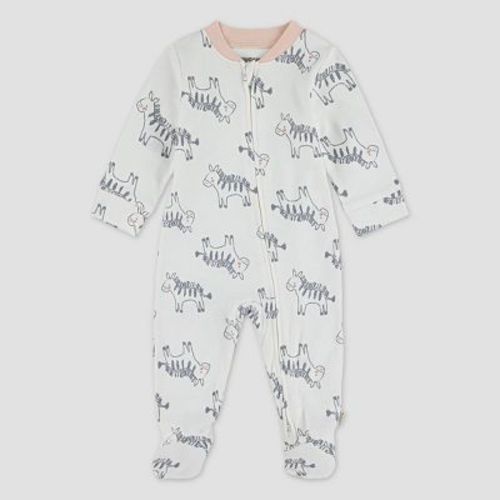 Huggies Baby Girls' Zebras Sleep N' Play - Pink Newborn: Organic Cotton, Lightweight Knit, Long Sleeve, Crew Neck Pajama Jumpsuit