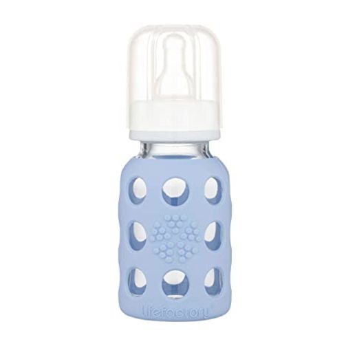 Lifefactory Glass Baby Bottle with Stage 1 Nipple and Protective Silicone Sleeve Blanket 4 Oz - 4 Ounce