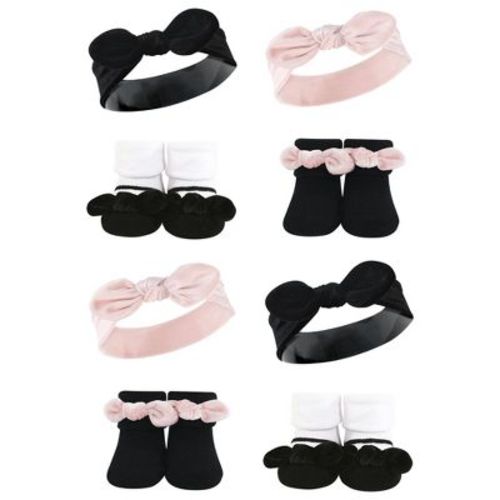 Hudson Baby Infant Girl 8pc Headband And Socks Set, Velvet Knot, 0-9 Months