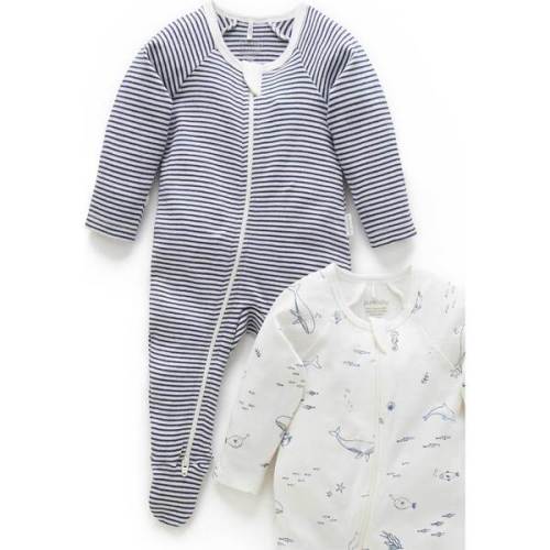 2 Pack Zip Footie Vanilla Nautical Pack - Purebaby | Maisonette