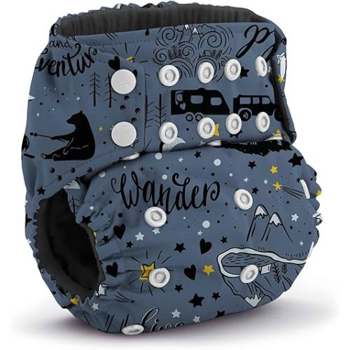 Kanga Care Rumparooz G3 OBV Cloth Diaper Reusable One Size Pocket Diaper with Patented Inner Double Gusset 2 pcs Bamboo Rayon Insert Soaker | Wander (6-55+ lbs)