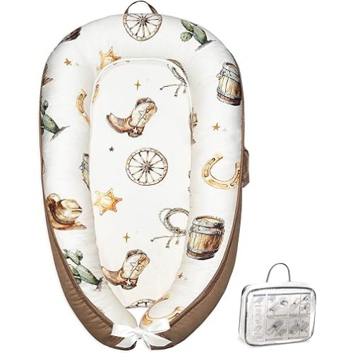 Portable Baby Lounger for Supervised Play and Rest, Soft Breathable Infant Mat Western Cowboy for Tummy Time, Home, Travel, Baby Gifts