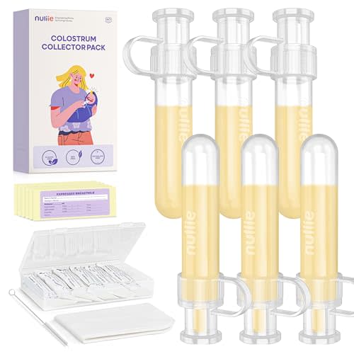 Nuliie Colostrum Collector Kit 7ml/6pcs, Leakproof, Reusable Breast Milk Collector, Heat & Freezer Resistant, BPA-Free, With Cotton Cloth Wipe, Storage Case, Cleaning Brush - Ready-to-Use for Newborns