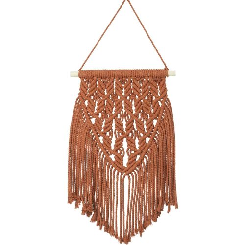 Small Macrame Wall Hanging Decor Boho Tapestry for Bedroom Living Room Dorm Nursery and Office, Cute Aesthetic Wall Art for Small Spaces for Teen Girls and Home Decor (Firebrick Red, 16*10 Inch)