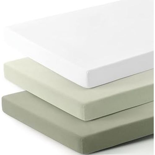 GRSSDER Mini Crib Sheets Fitted, Pack and Play Sheets 3 Pack, Ultra Soft Stretchy Pack N Play Sheets, Universal Fit for Playard Mattress, Jersey Crib Sheets Neutral for Boys and Girls, Sage Green