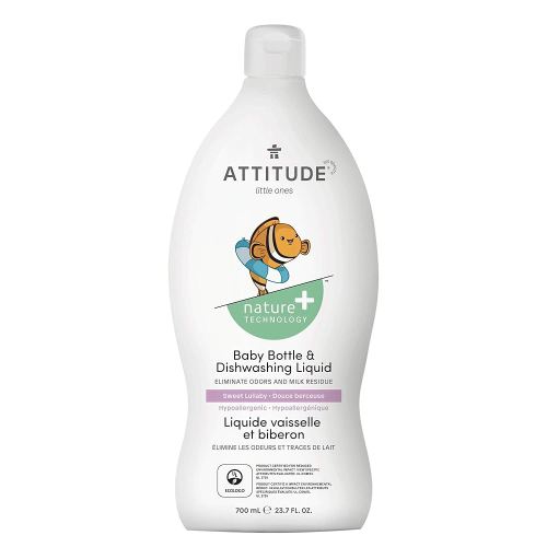 ATTITUDE Baby Dish Soap and Bottle Cleaner, EWG Verified Dishwashing Liquid, No Added Dyes or Fragrances, Tough on Milk Residue and Grease, Vegan, Sweet Lullaby, 23.7 Fl Oz