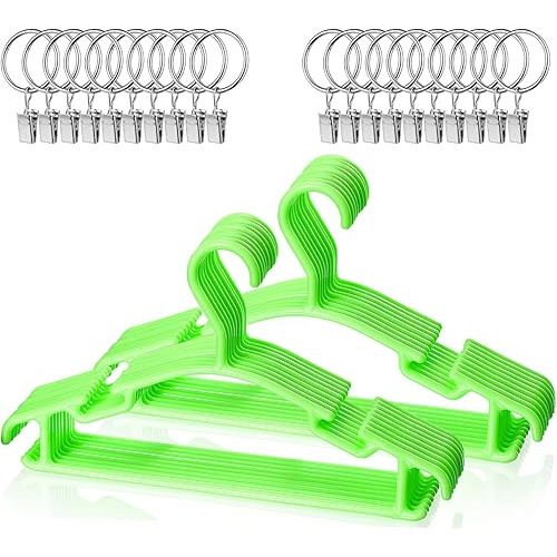 Baby Hangers with Metal Ring Clips, Children Plastic Hanger for Kids Pants Clothes Closet, 20 Pack, Green