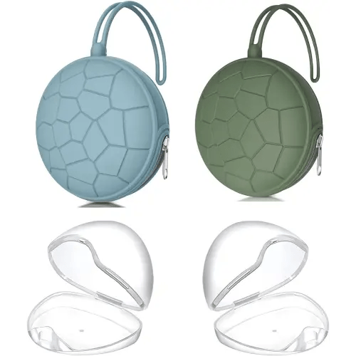 Smlpuame 4 Pack Pacifier Holder Case Set,2 Silicone Portable Pacifier Cover Pouch Bag for Diaper Bag Baby Carriage with 2 Transparent Pacifier Storage Container Box,Easy to Clean,Classic(Blue & Green)