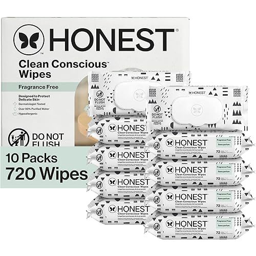 The Honest Company Clean Conscious Multi-Use Wipes, Unscented Hypoallergenic Baby Wipes for Sensitive Skin, 99% Water Plant-Based Compostable Wipes, Pattern Play, 720 Count