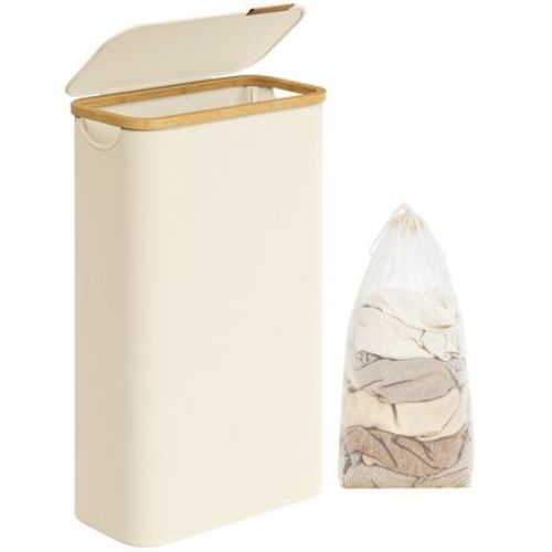 SONGMICS Laundry Hamper with Lid, Slim Laundry Basket, 17.2 Gallons (65L), Space-Saving, Removable Mesh Liner Cream White