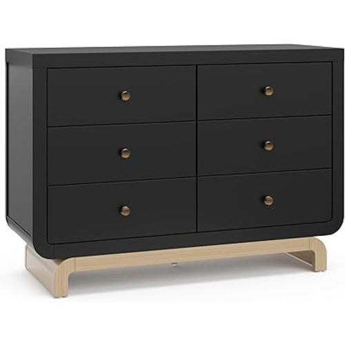 Storkcraft Santorini 6 Drawer Double Dresser (Black with Driftwood) - GREENGUARD Gold Certified, Interlocking Drawer System, Dresser Drawer Organizer for Kids Bedroom