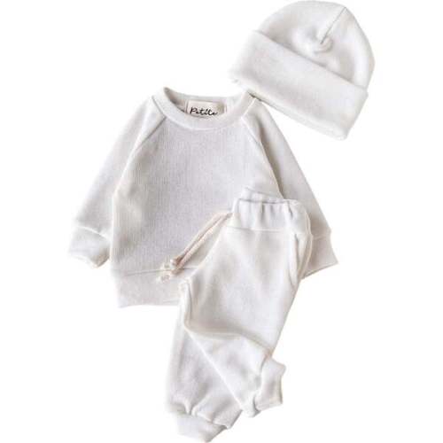 Knit Sweat Set with Beanie, Ivory - Petite Evelina Apparel Mixed Apparel Set | Maisonette