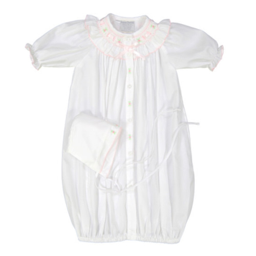 Ribbon Ruffle Smocked Take Me Home Gown with Hat I Feltman Brothers