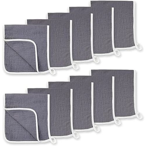 10 Pack Muslin Burp Cloths for Unisex Baby 100% Cotton Large 20''X10'' Thicken Super Soft and Absorbent (Dark Grey)