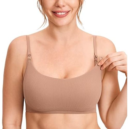 MOMANDA Women's Nursing Bras Ribbed Seamless Bralettes Support Sports Bra Wireless Maternity Breastfeeding Bra Sleep