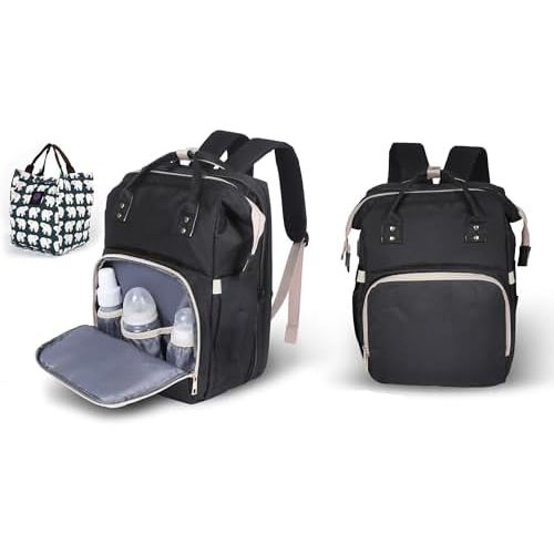 Diaper Bag Backpack— Multifunctional Waterproof Diaper Bag with Pad, Large Capacity Portable Travel Baby Bag (Black), Standard, BBY-1001-Balloon