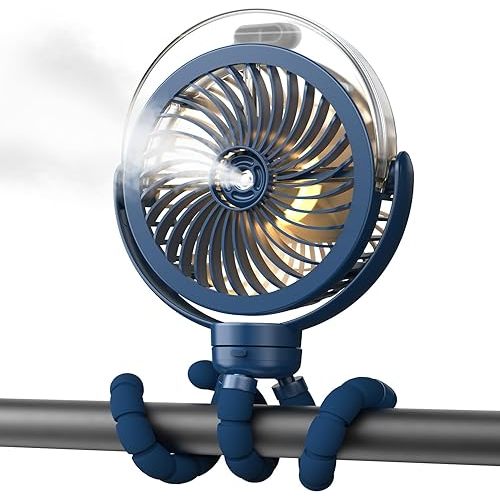 Misting Stroller Fan, 6000mAh Portable Cooling Fan with 360° Rotation & Flexible Tripod, Personal Cooling Device, Rechargeable for Baby, Travel, Office, Treadmill, Outdoors