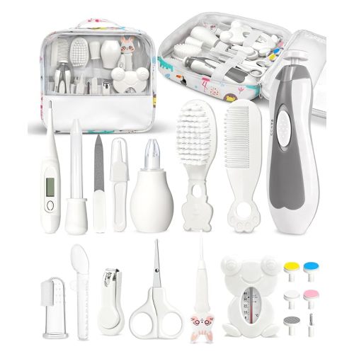 Baby Healthcare and Grooming Kit, Electric Safety Nail Trimmer Baby Nursery Kit, Newborn Care Kits with Hair Brush Comb for Newborn Infant Toddlers Baby Boys Girls Kids, Baby Shower Gifts (White)