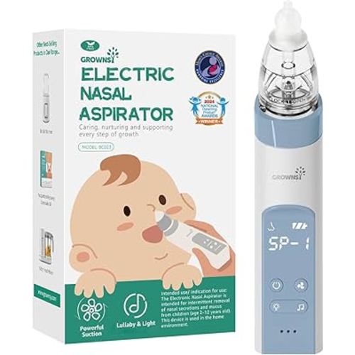 GROWNSY Nasal Aspirator for Baby, Electric Nose Aspirator for Toddler, Baby Nose Sucker, Automatic Nose Cleaner with 3 Silicone Tips, Adjustable Suction Level, Music and Light Soothing Function, Blue