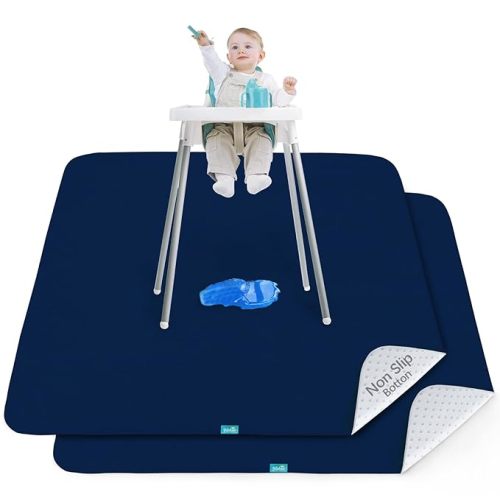Splat Mat 2 Pack for Under High Chair & Arts & Crafts & Eating Mess, Waterproof 42''×46'' Baby Playtime Anti-Slip High Chair Mat for Floor or Table, Reusable & Portable Splash Mat for Under High Chair