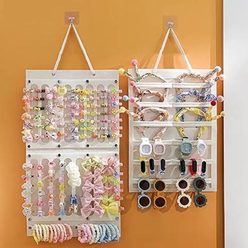 2 Pack Hair Bows Holder,Hair Clips Storage Hanger Large Capacity,Hair Bows Organizer Wall Hanging for Girl Room,Hair Accessories Organizer（White）
