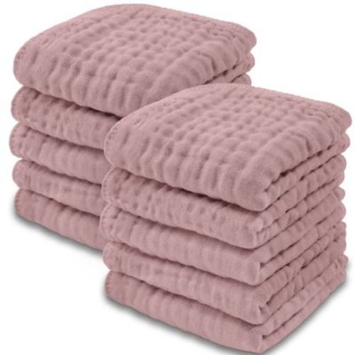Baby Washcloths Muslin Cotton, Large 10”x10” By Comfy Cubs (lace Pink, Pack Of 10)