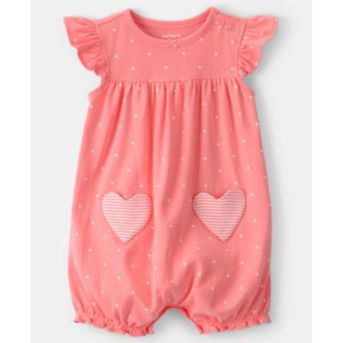 Baby Girls' Heart Pocket Flutter-Sleeve Romper