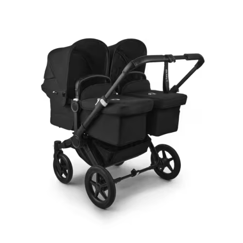 Bugaboo Donkey 5 twin stroller midnight black sun canopy, midnight black fabrics, black base | Bugaboo