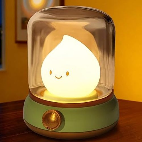 Hbaushun Cute Flame Lamp, Flame Night Light, 2 Modes Retro Rechargeable Night Light, Dimmable Forest Green Vintage Lamp Decor for Bedroom Desk Decoration,Birthday Christmas Gifts