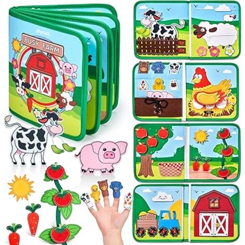 Farm Animal Busy Book for Toddlers Busy Board for 1 2 3 4 Year Old Boy Girl Birthday Gift - Quiet Activity Book with Life Skills, Cognition, Sorting, Matching - Autism Sensory Toy