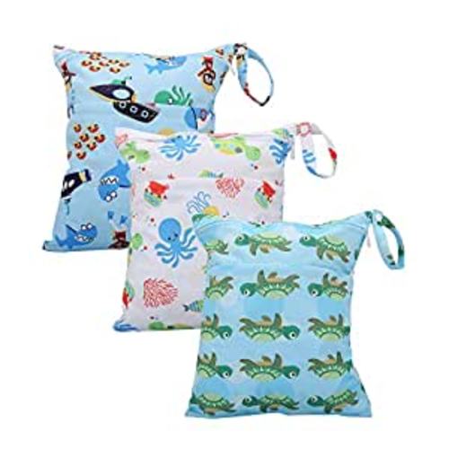 Amazon.com : Wet Bag for Swimsuit Waterproof Reusable Bags with Two Zippered Pockets Pockets Turtle Crab Wet Dry Bag for Cloth Diapers Travel Beach Pool Yoga Gym Bag for Pump or Wet Clothes 3 pcs : Baby