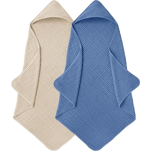 Muslin Hooded Baby Towels for Newborns, Toddler Bath Towel, 100% Cotton – 6 Layers Super Soft Absorbent Breathable, Baby Bath Towel, 32"x32", Newborn Essentials – Pack of 2